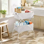 Carrello pieghevole a 2 ripiani con contenitori