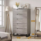 Comodino alto elegante a colonna con 5 ampi cassetti