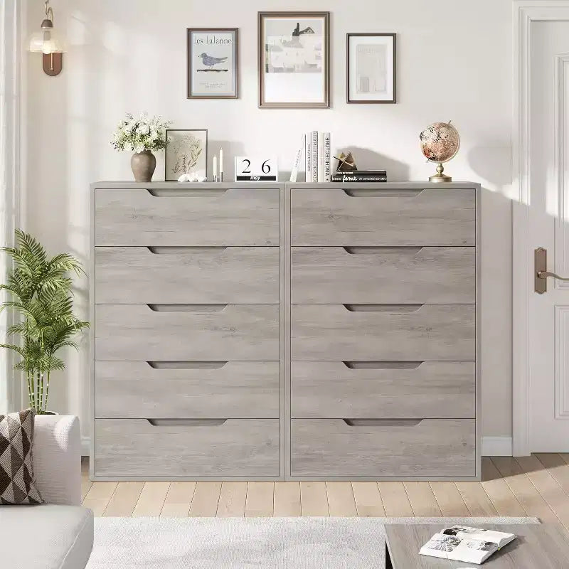 Comodino alto elegante a colonna con 5 ampi cassetti