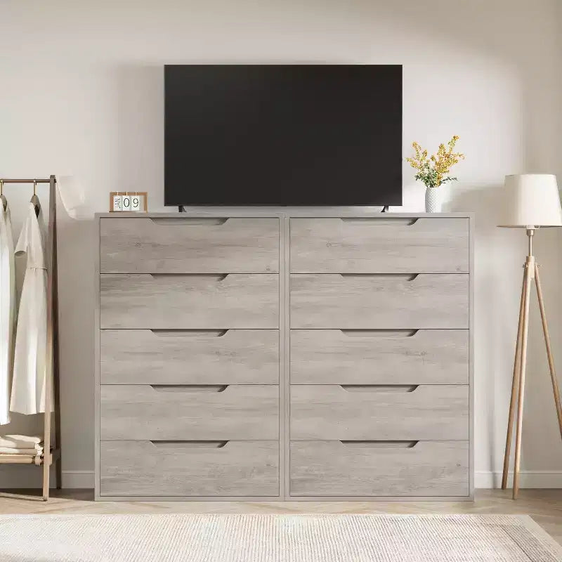 Comodino alto elegante a colonna con 5 ampi cassetti