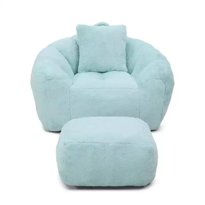 Poltrona Sacco Gigante con Poggiapiedi, Oversize per Adulti e Bambini, a Forma di Conchiglia in Ecopelliccia