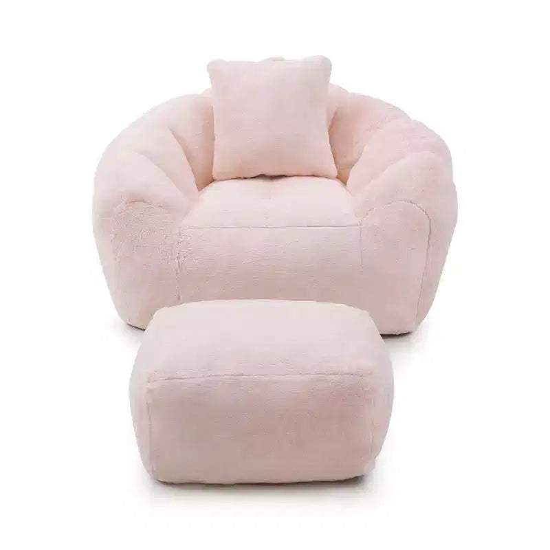 Poltrona Sacco Gigante con Poggiapiedi, Oversize per Adulti e Bambini, a Forma di Conchiglia in Ecopelliccia