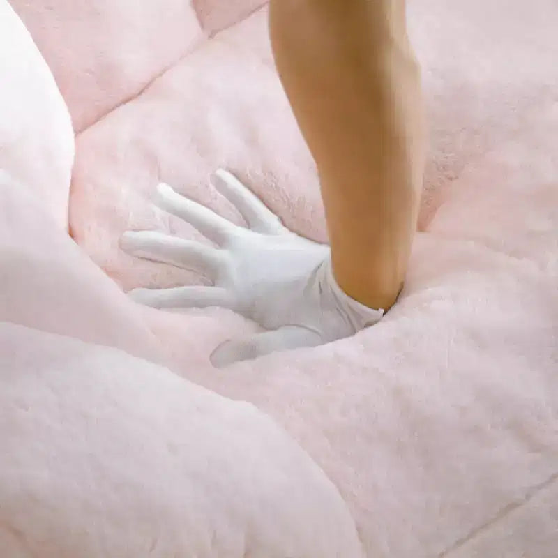 Poltrona Sacco Gigante con Poggiapiedi, Oversize per Adulti e Bambini, a Forma di Conchiglia in Ecopelliccia