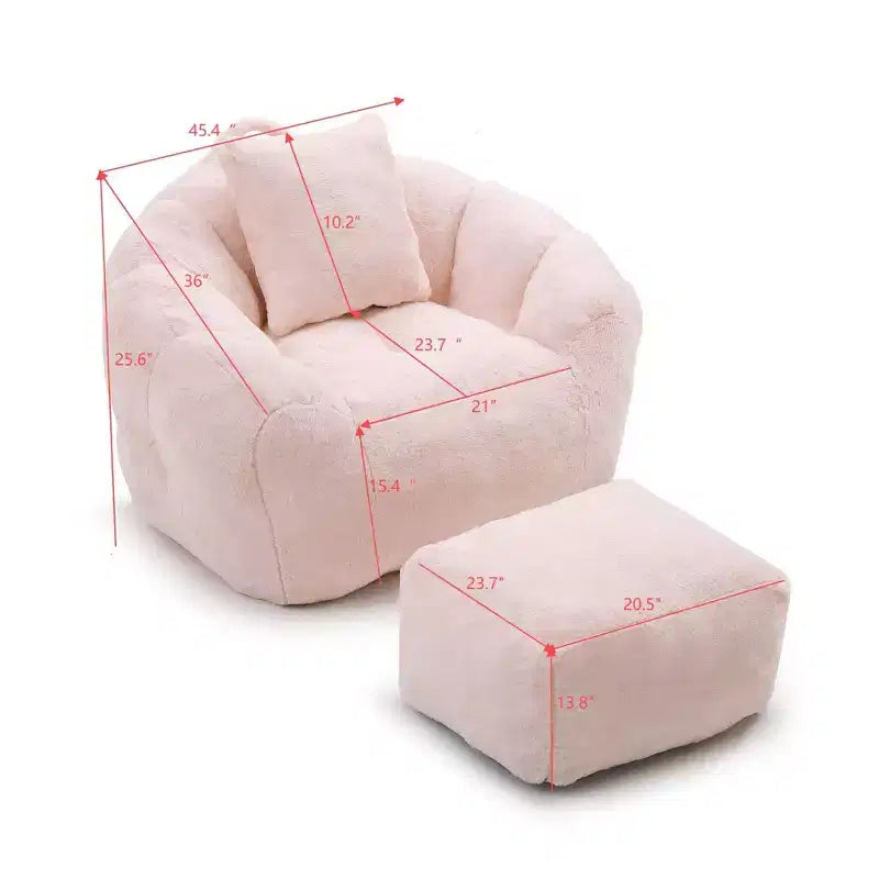 Poltrona Sacco Gigante con Poggiapiedi, Oversize per Adulti e Bambini, a Forma di Conchiglia in Ecopelliccia