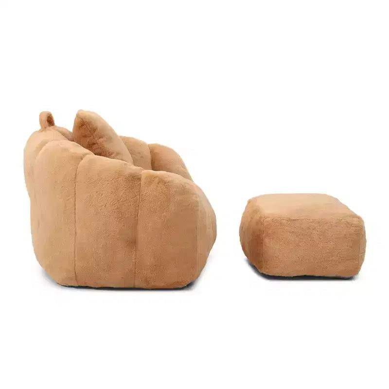 Poltrona Sacco Gigante con Poggiapiedi, Oversize per Adulti e Bambini, a Forma di Conchiglia in Ecopelliccia