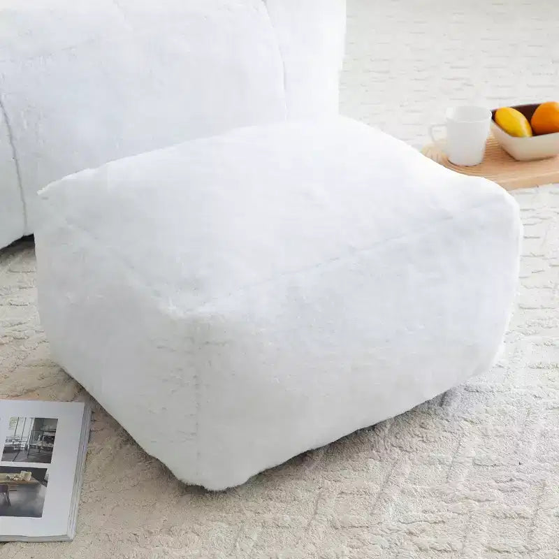 Poltrona Sacco Gigante con Poggiapiedi, Oversize per Adulti e Bambini, a Forma di Conchiglia in Ecopelliccia