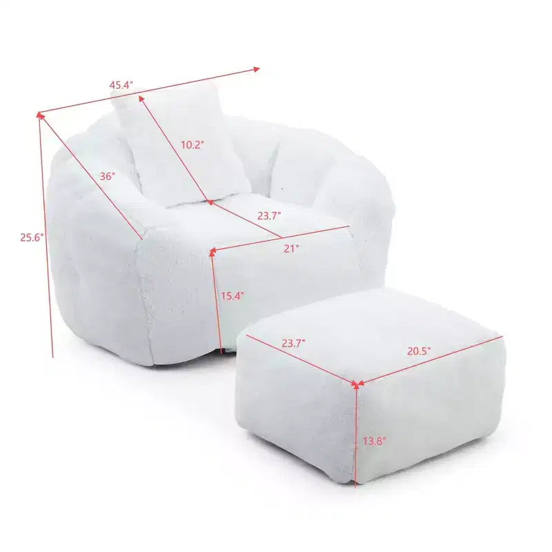 Poltrona Sacco Gigante con Poggiapiedi, Oversize per Adulti e Bambini, a Forma di Conchiglia in Ecopelliccia