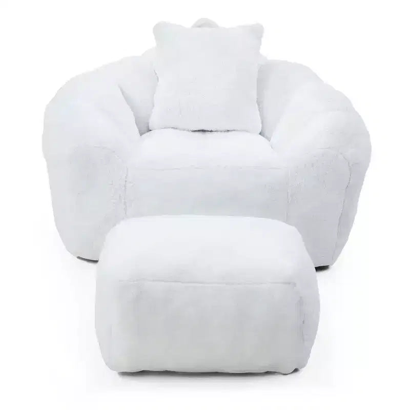 Poltrona Sacco Gigante con Poggiapiedi, Oversize per Adulti e Bambini, a Forma di Conchiglia in Ecopelliccia