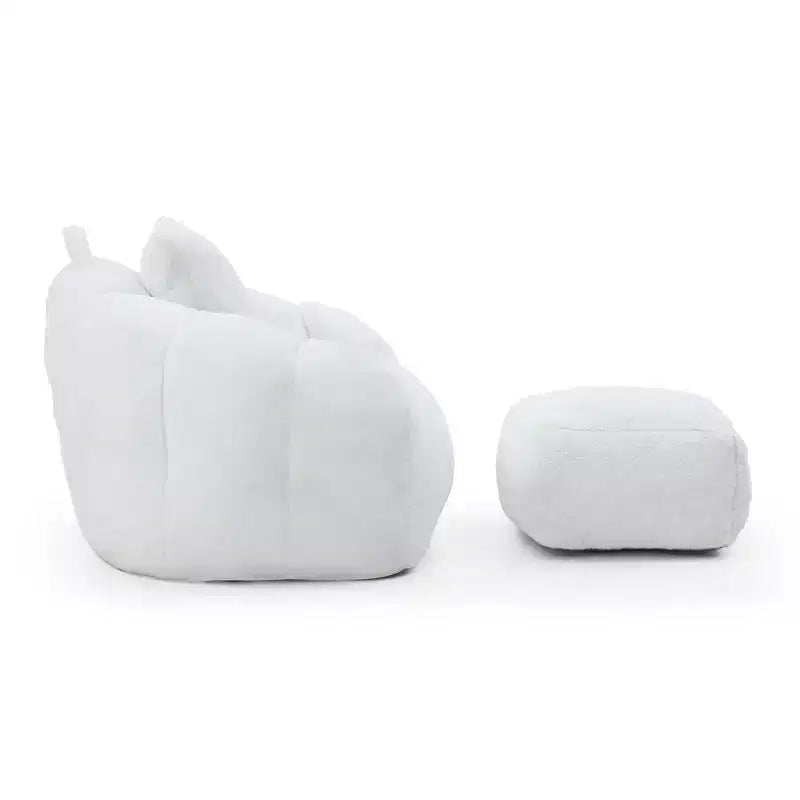 Poltrona Sacco Gigante con Poggiapiedi, Oversize per Adulti e Bambini, a Forma di Conchiglia in Ecopelliccia
