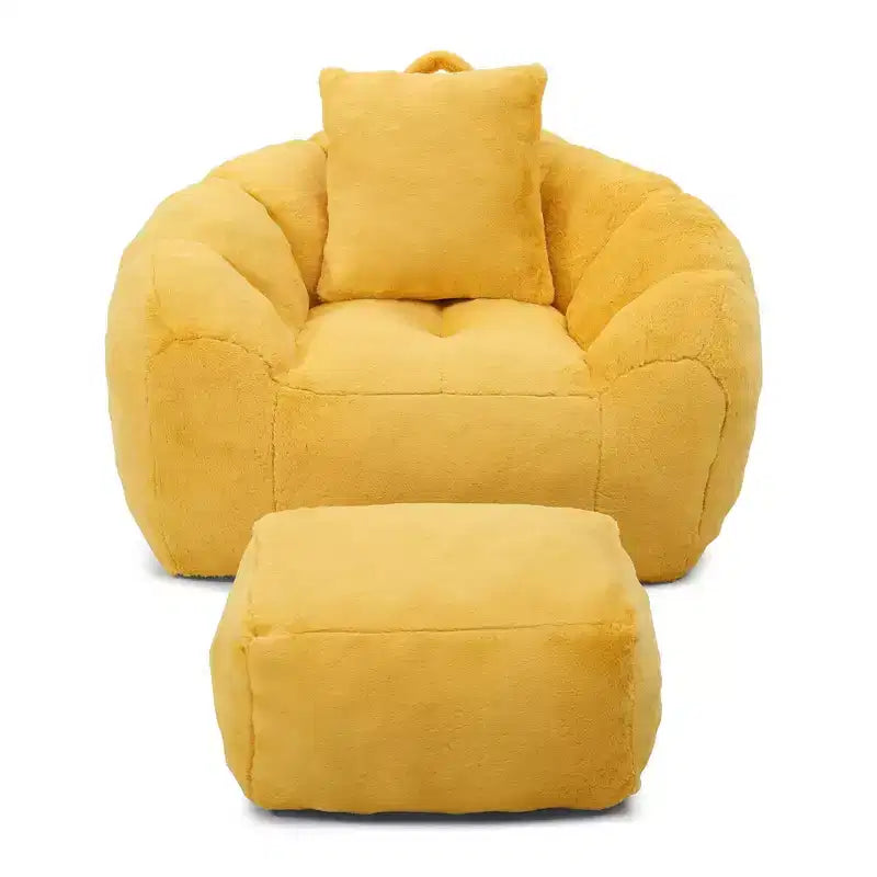 Poltrona Sacco Gigante con Poggiapiedi, Oversize per Adulti e Bambini, a Forma di Conchiglia in Ecopelliccia