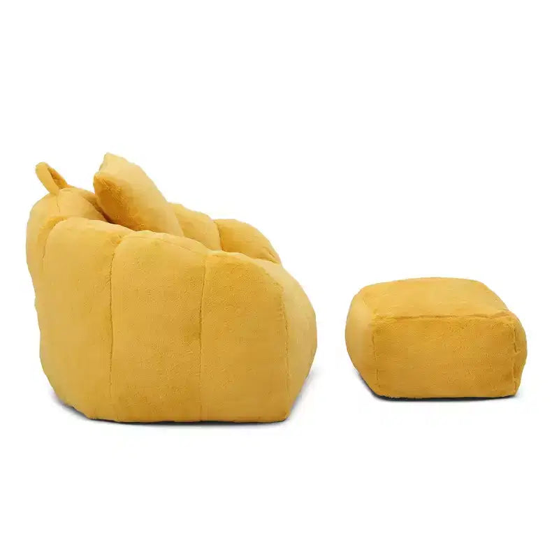 Poltrona Sacco Gigante con Poggiapiedi, Oversize per Adulti e Bambini, a Forma di Conchiglia in Ecopelliccia