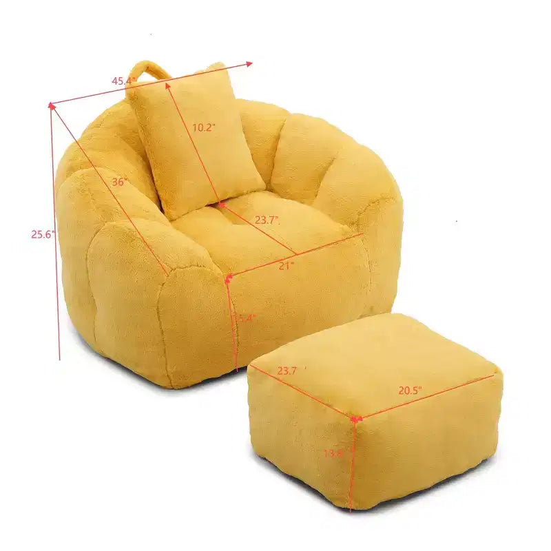 Poltrona Sacco Gigante con Poggiapiedi, Oversize per Adulti e Bambini, a Forma di Conchiglia in Ecopelliccia