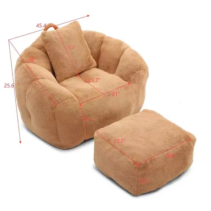 Poltrona Sacco Gigante con Poggiapiedi, Oversize per Adulti e Bambini, a Forma di Conchiglia in Ecopelliccia