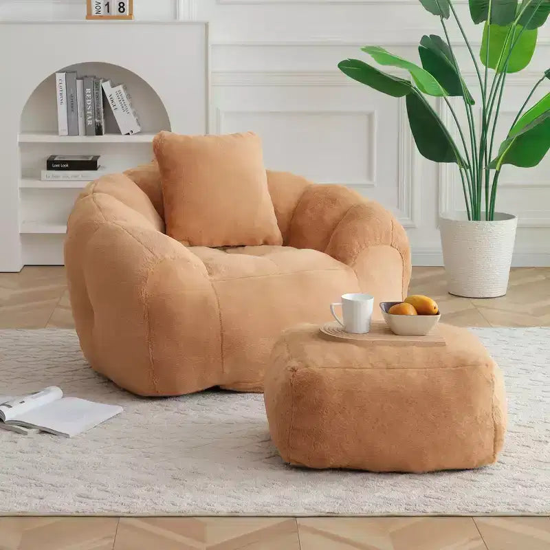 Poltrona Sacco Gigante con Poggiapiedi, Oversize per Adulti e Bambini, a Forma di Conchiglia in Ecopelliccia