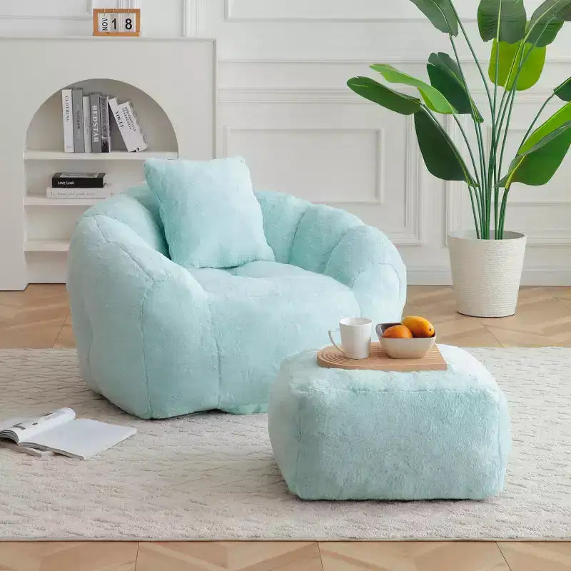 Poltrona Sacco Gigante con Poggiapiedi, Oversize per Adulti e Bambini, a Forma di Conchiglia in Ecopelliccia