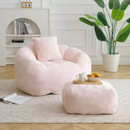 Poltrona Sacco Gigante con Poggiapiedi, Oversize per Adulti e Bambini, a Forma di Conchiglia in Ecopelliccia