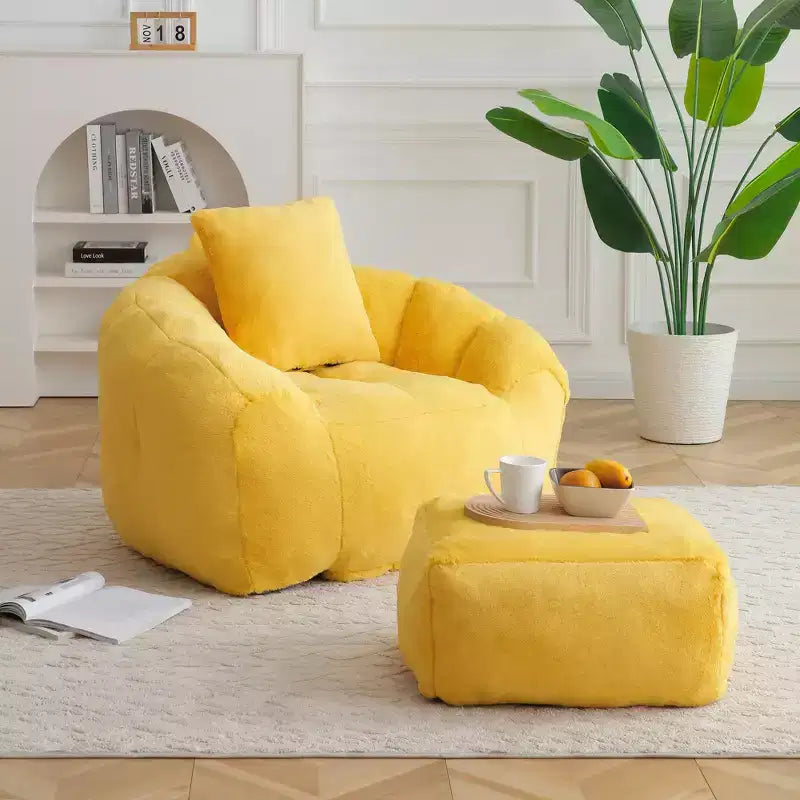 Poltrona Sacco Gigante con Poggiapiedi, Oversize per Adulti e Bambini, a Forma di Conchiglia in Ecopelliccia