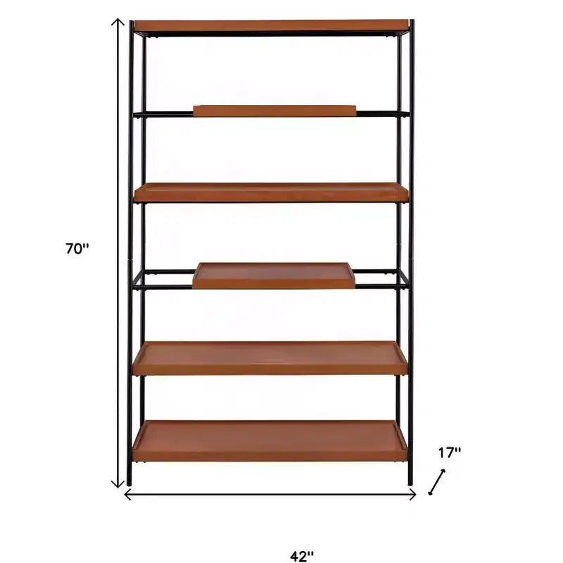 Libreria Etagere a sei ripiani in rovere, metallo nero e legno da 70 pollici