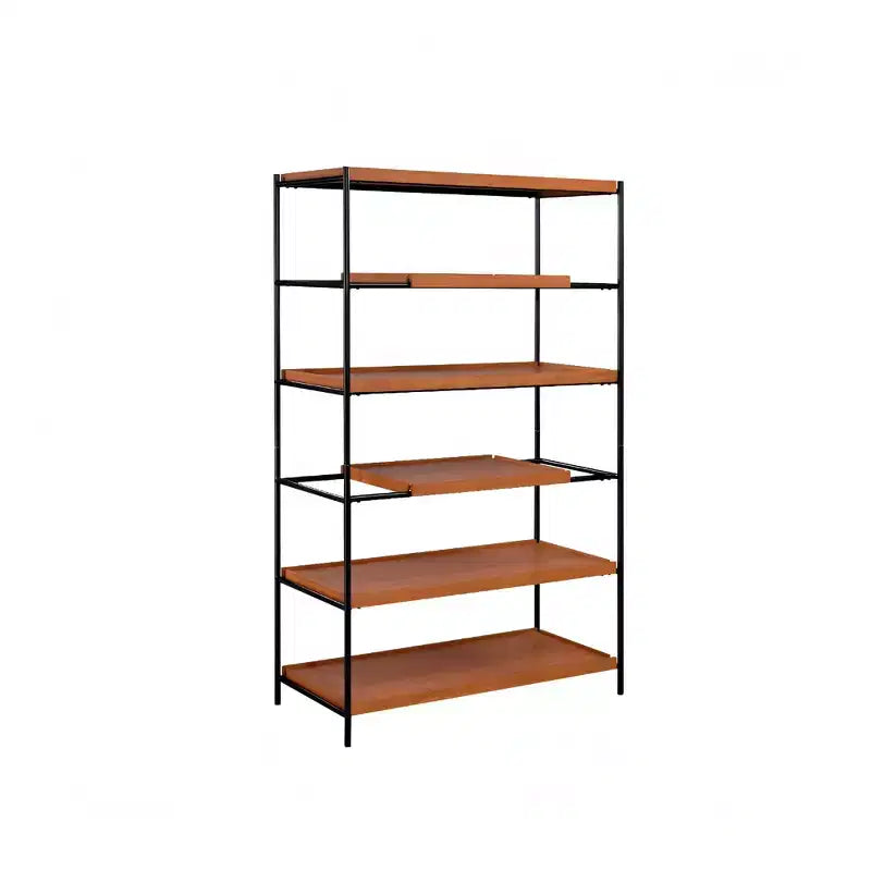 Libreria Etagere a sei ripiani in rovere, metallo nero e legno da 70 pollici