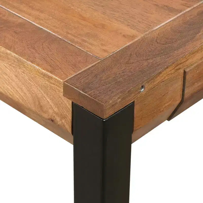 Tavolo da pranzo rettangolare allungabile da 83 pollici, piano in legno di mango lavorato a mano con gambe in ferro