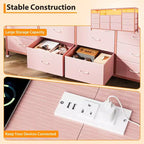 Cassettiera a 10 cassetti per TV da 75 pollici, comò largo 63 W, organizer multifunzionale per armadio, corridoio, soggiorno, rosa