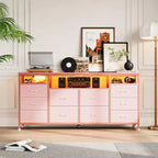 Cassettiera a 10 cassetti per TV da 75 pollici, comò largo 63 W, organizer multifunzionale per armadio, corridoio, soggiorno, rosa