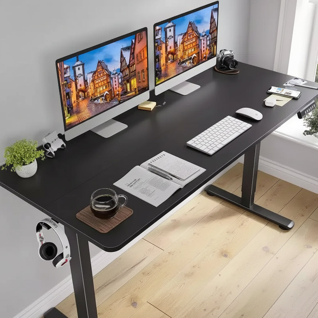 Scrivania Elettrica 55 x 24 con Altezza Regolabile, Piano Nero, Scrivania Computer per Casa o Ufficio con Pannello Giuntato