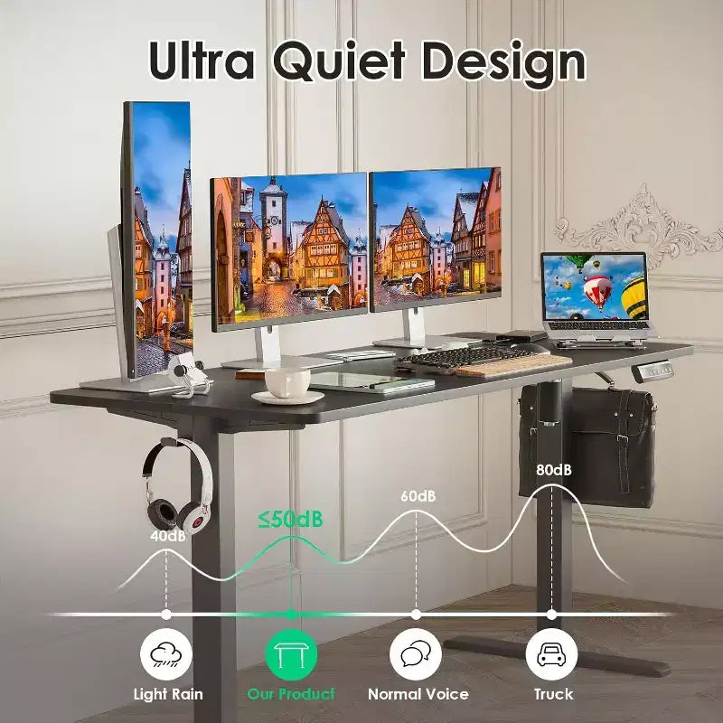 Scrivania Elettrica 55 x 24 con Altezza Regolabile, Piano Nero, Scrivania Computer per Casa o Ufficio con Pannello Giuntato