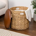 happimess Josie 18 Pouf contenitore moderno costiero in giacinto intessuto a mano con coperchio