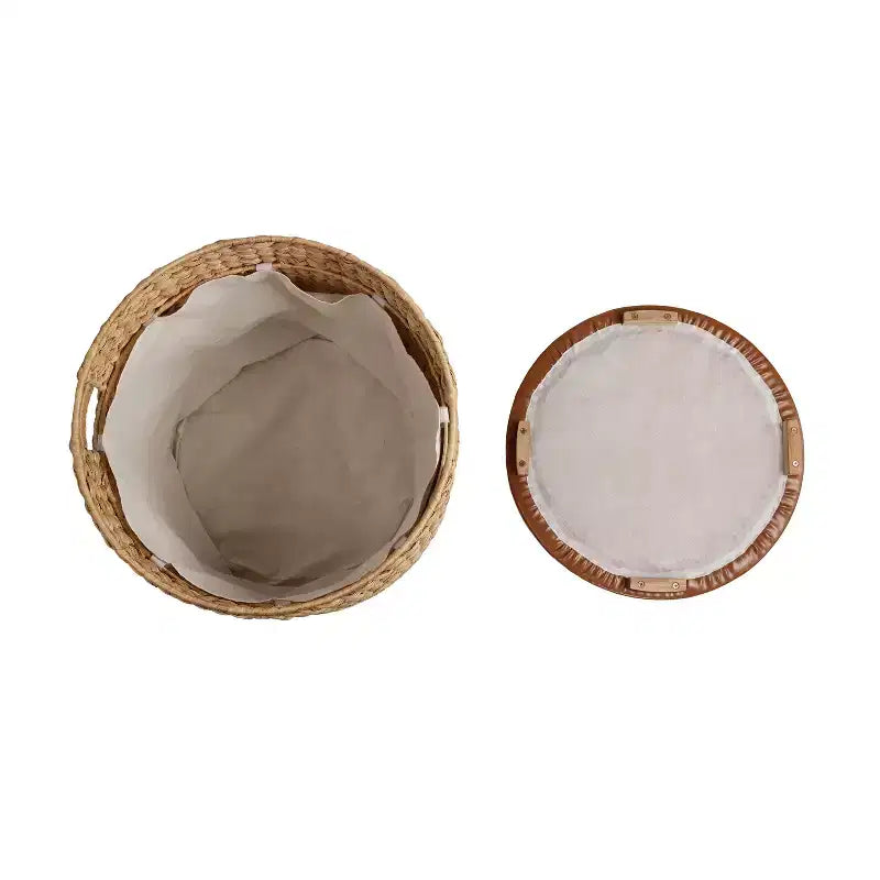 happimess Josie 18 Pouf contenitore moderno costiero in giacinto intessuto a mano con coperchio