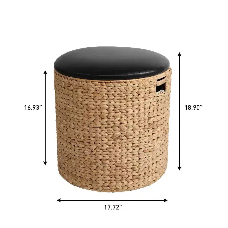 happimess Josie 18 Pouf contenitore moderno costiero in giacinto intessuto a mano con coperchio