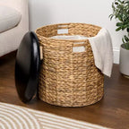 happimess Josie 18 Pouf contenitore moderno costiero in giacinto intessuto a mano con coperchio