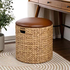 happimess Josie 18 Pouf contenitore moderno costiero in giacinto intessuto a mano con coperchio
