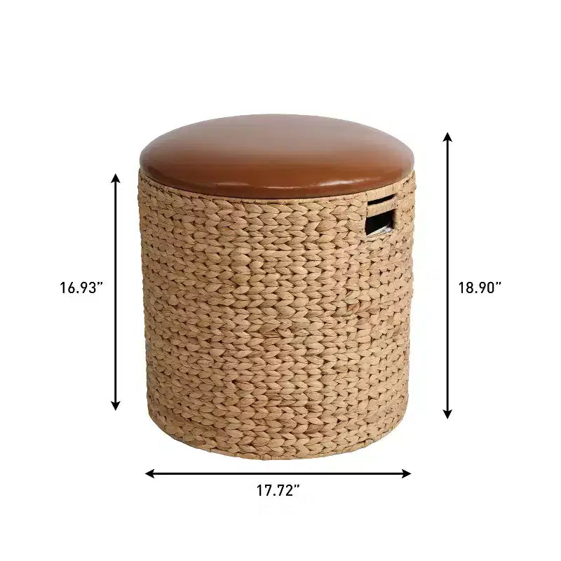 happimess Josie 18 Pouf contenitore moderno costiero in giacinto intessuto a mano con coperchio