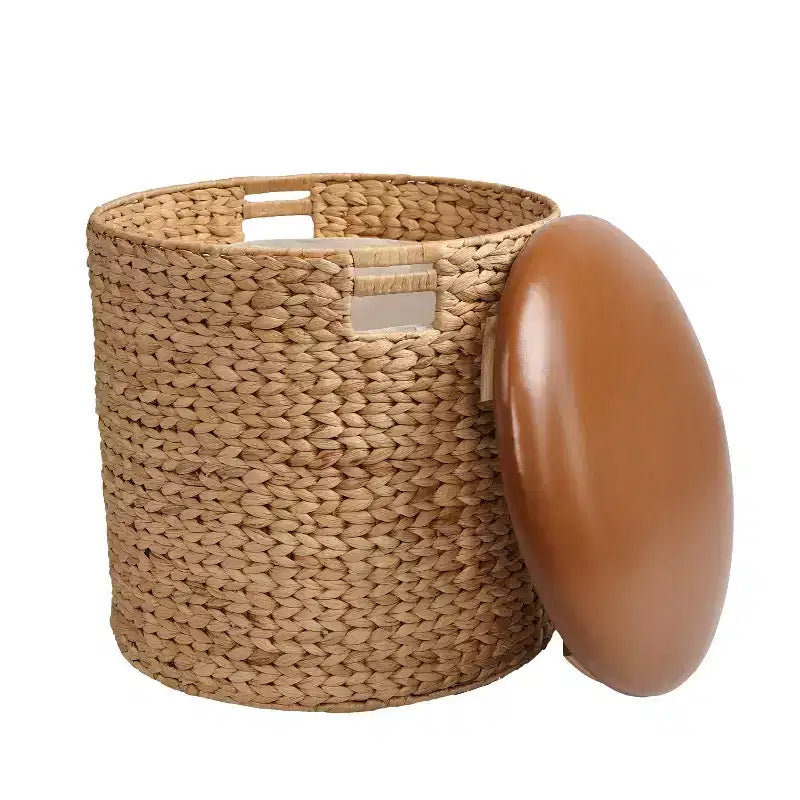 happimess Josie 18 Pouf contenitore moderno costiero in giacinto intessuto a mano con coperchio