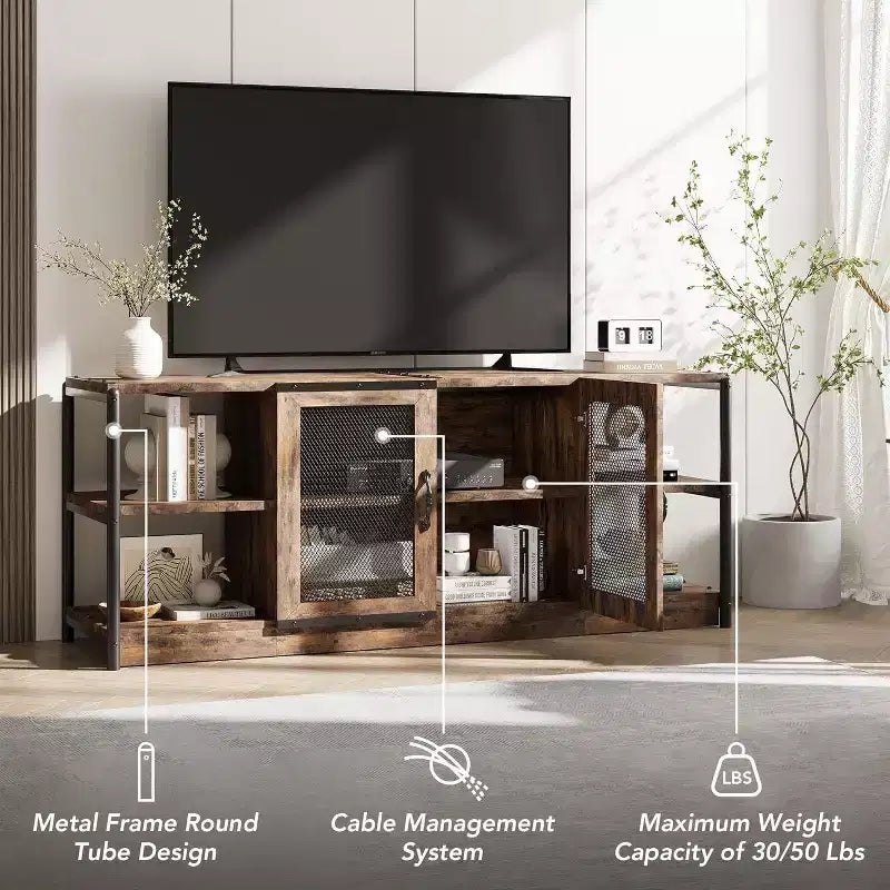 Mobile TV da 63" per fattoria - Consolle media rustica con ante in rete per TV fino a 75"