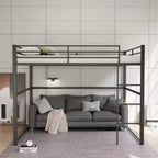 Metal Loft Bed Full Size, Loft Bed Frame with Safety Guard Rails & Flat Ladder, Twin Loft Bed for Kids Teens Adults