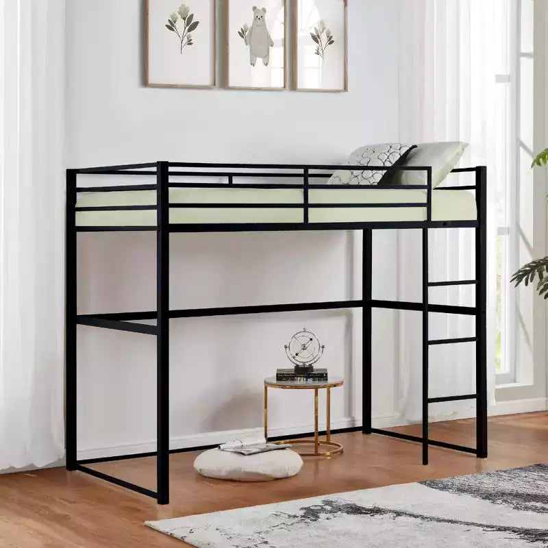 Letto a soppalco in metallo matrimoniale, Struttura letto a soppalco con sponde di sicurezza e scaletta piatta, Letto a soppalco singolo per bambini, ragazzi e adulti