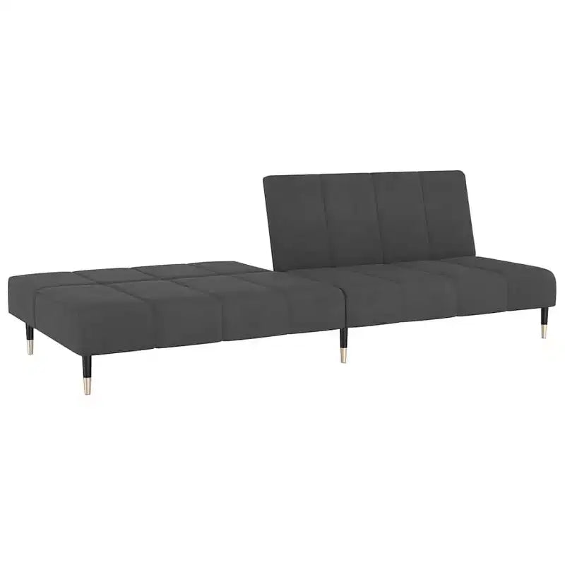 Divano Letto 2 Posti in Velluto Grigio Scuro - Divanetto Imbottito per Soggiorno/Taverna/Dormitorio con Struttura in Legno