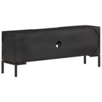Mobile TV in Legno Massello con Due Ripiani e Ante, Telaio in Acciaio Verniciato a Polvere, Finitura Nera, Stile Industriale, Dimensioni: 45.3x11.8x18.1