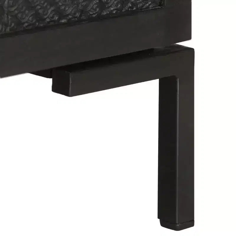 Mobile TV in Legno Massello con Due Ripiani e Ante, Telaio in Acciaio Verniciato a Polvere, Finitura Nera, Stile Industriale, Dimensioni: 45.3x11.8x18.1