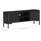 Mobile TV in Legno Massello con Due Ripiani e Ante, Telaio in Acciaio Verniciato a Polvere, Finitura Nera, Stile Industriale, Dimensioni: 45.3x11.8x18.1