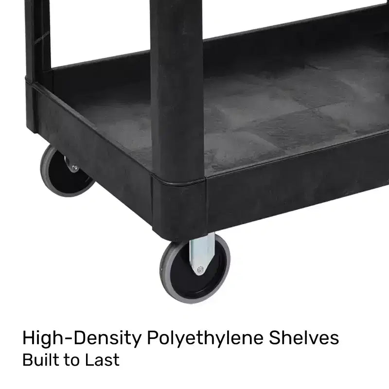 Carrello di servizio multiuso a due ripiani extra large - Carrello mobile per impieghi gravosi per magazzino, scuola e ufficio (nero, 45,5 x 24,5)