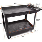 Carrello di servizio multiuso a due ripiani extra large - Carrello mobile per impieghi gravosi per magazzino, scuola e ufficio (nero, 45,5 x 24,5)
