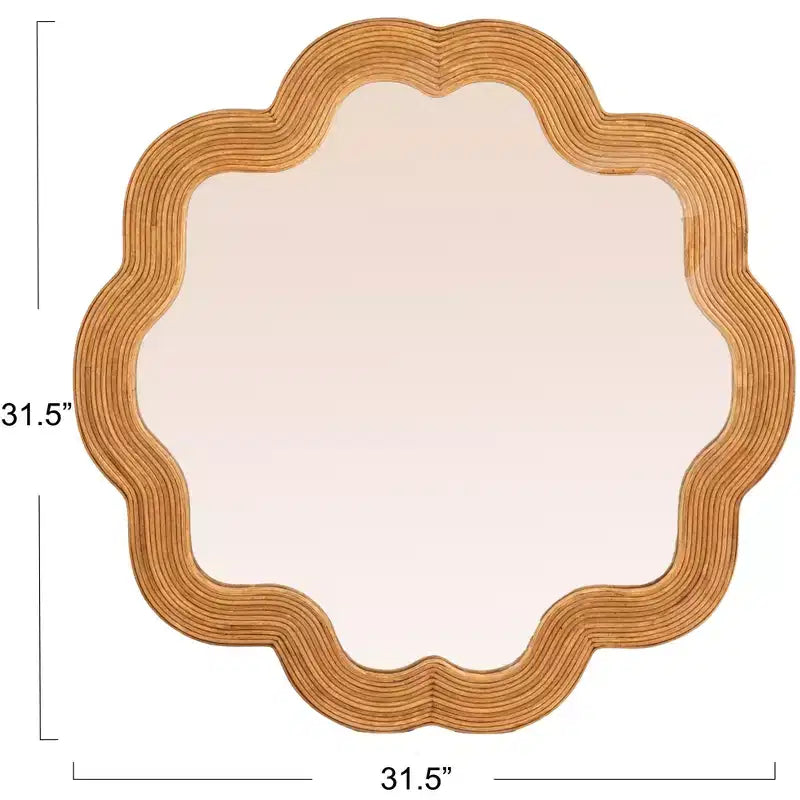 Specchio da parete con cornice in rattan smerlata