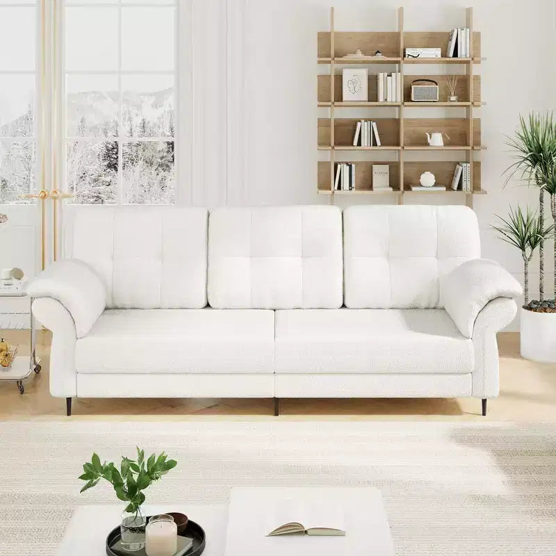 Divani in velluto Teddy da 84'' per soggiorno con braccioli curvi, divano minimalista a 3 posti con comode tasche laterali