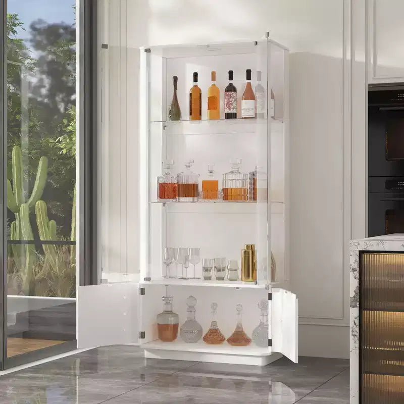 Rocce per bicchieri da whisky/vino moderne, vetrinetta, mensola espositiva per liquori, illuminazione a LED, alta da terra per bar di casa e soggiorno