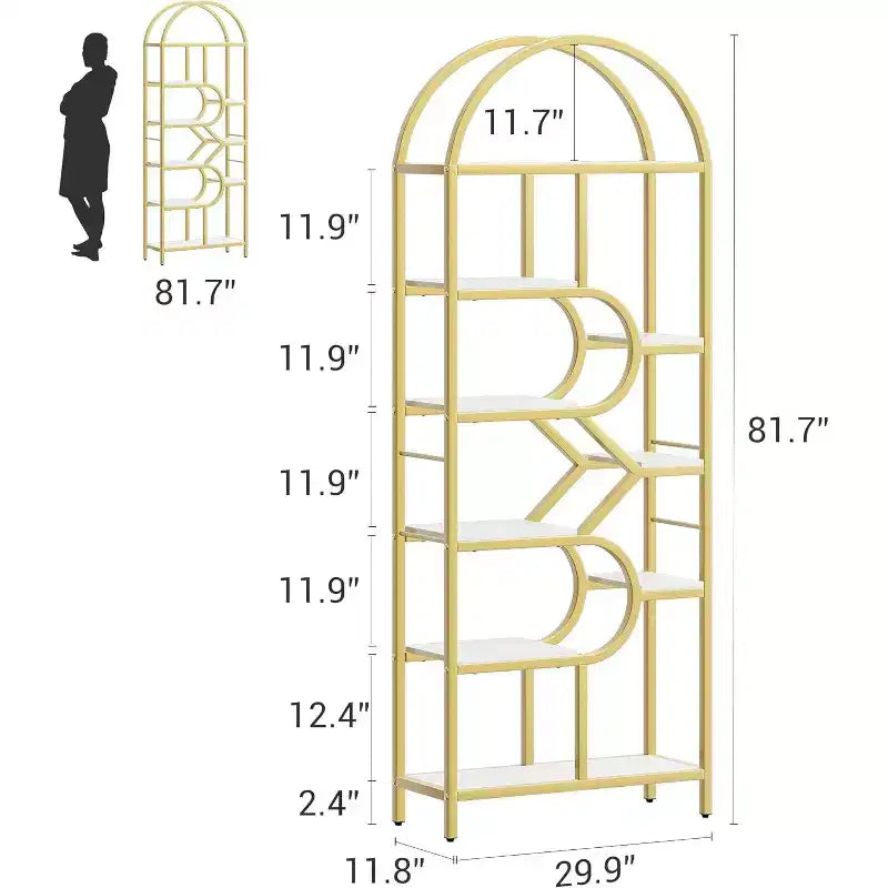 Libreria a 6 ripiani ad arco - Scaffale geometrico alto 207 cm per casa e ufficio - Scaffale moderno per libri, dischi in vinile, decorazioni