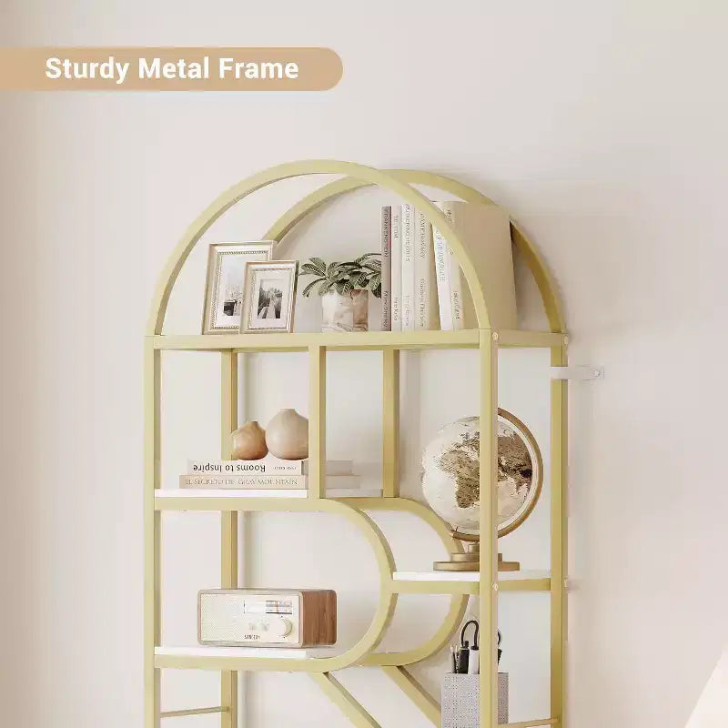 Libreria a 6 ripiani ad arco - Scaffale geometrico alto 207 cm per casa e ufficio - Scaffale moderno per libri, dischi in vinile, decorazioni
