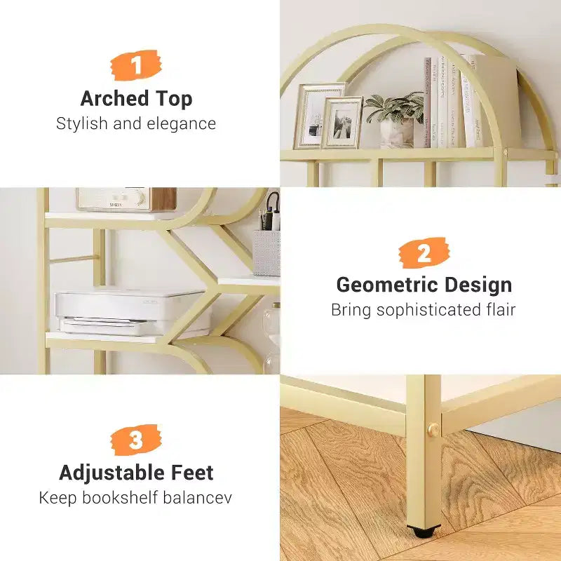 Libreria a 6 ripiani ad arco - Scaffale geometrico alto 207 cm per casa e ufficio - Scaffale moderno per libri, dischi in vinile, decorazioni